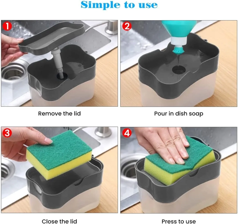 DISPENSADOR LAVALOZA CON SOPORTE DE ESPONJA GRIS - 1