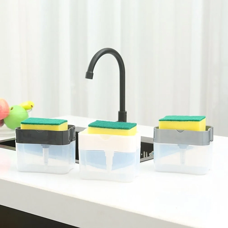 DISPENSADOR LAVALOZA CON SOPORTE DE ESPONJA GRIS - 3