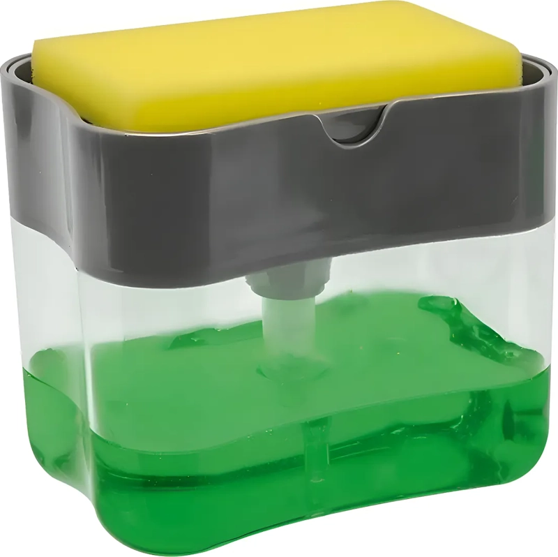 DISPENSADOR JABON LAVALOZAS BOMBA ESPONJA CON RECIPIENTE COLOR GRIS - 1