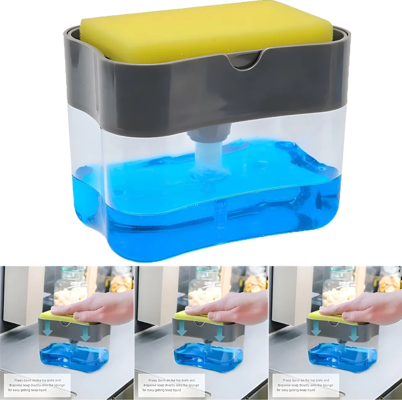 DISPENSADOR JABON LAVALOZAS BOMBA ESPONJA CON RECIPIENTE COLOR GRIS - 2