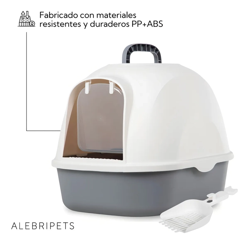 ARENERO PARA GATOS GRANDE CERRADO CON PALA FILTRO Y PUERTA COLOR GRIS CLARO - 2