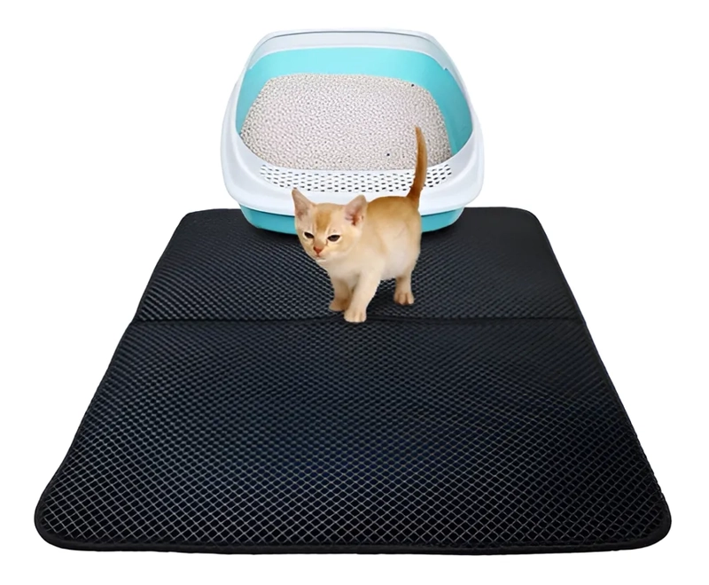 TAPETE PARA GATO ARENERO 75X55CM ALFOMBRA CAJA DE ARENA GATO COLOR NEGRO - 1