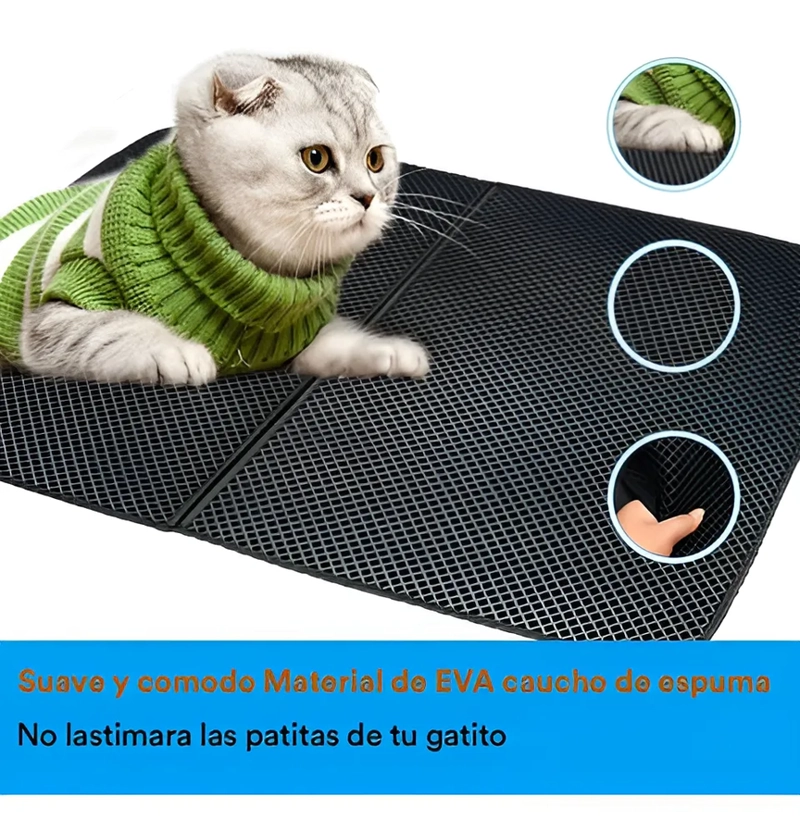 TAPETE PARA GATO ARENERO 75X55CM ALFOMBRA CAJA DE ARENA GATO COLOR NEGRO - 2
