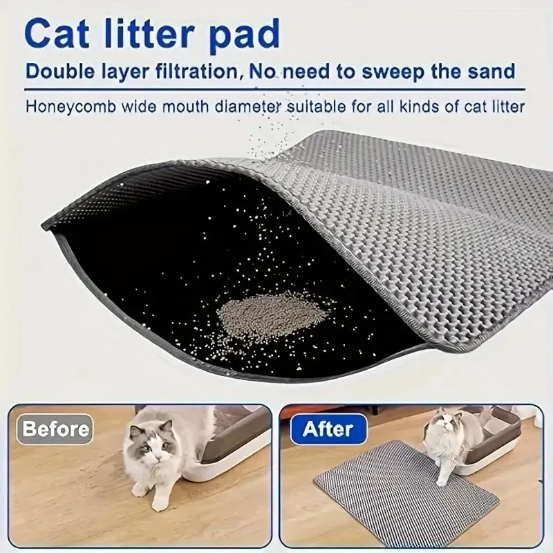 ALFOMBRA DOBLE PARA ARENERO GATOS TALLA L 75*55CM GRIS - 3
