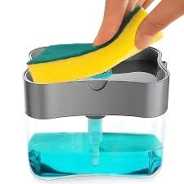 DISPENSADOR DE LAVALOZAS MANUAL DE 400ML + ESPONJA COLOR GRIS - 2