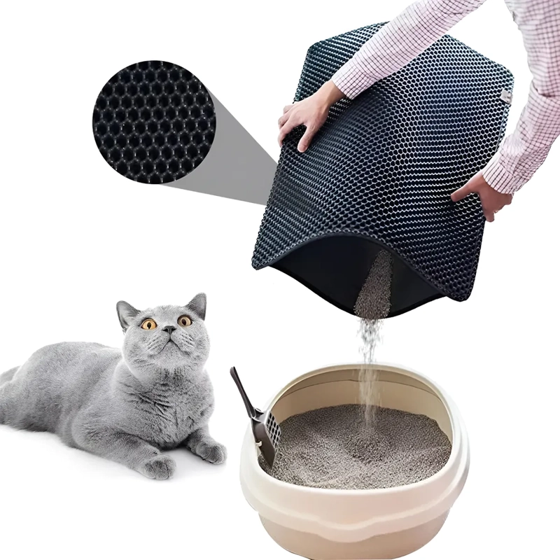 ALFOMBRA ATRAPA ARENA PARA ARENEROS GATOS MASCOTAS XL NEGRO - 3