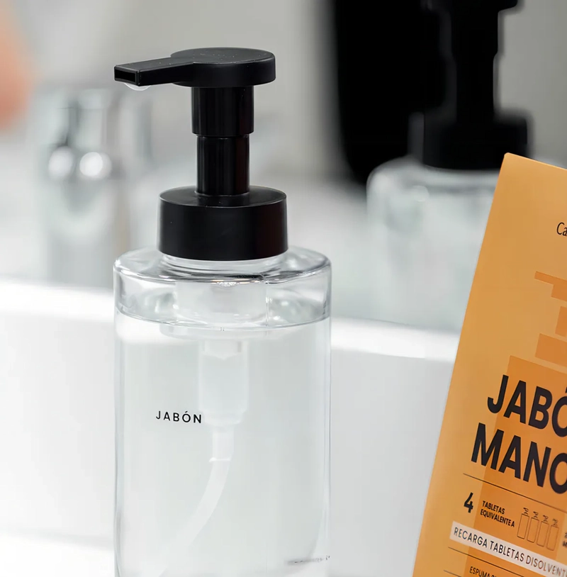 DISPENSADOR JABON ESPUMA VIDRIO TRANSPARENTE - 3
