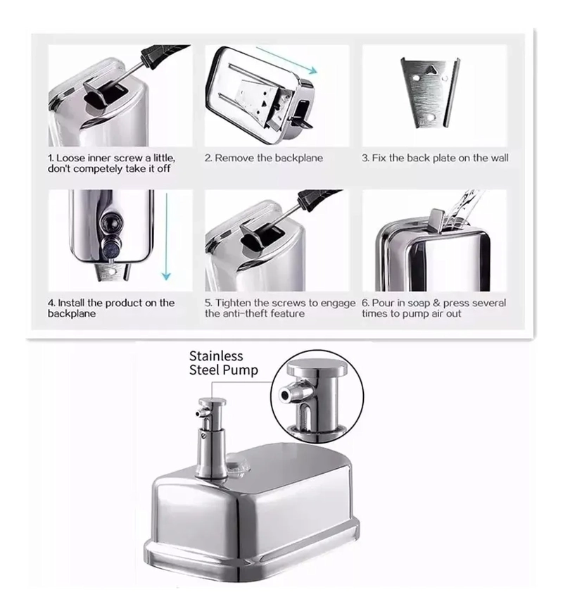DISPENSADOR DE JABON 800ML JABONERA ACERO MATE - 5