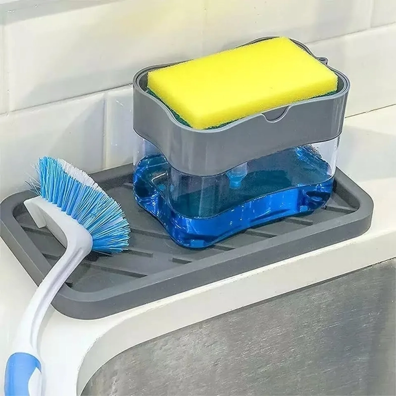 PACK X3 DISPENSADOR DE LAVALOZAS MANUAL + ESPONJA COCINA PLOMO - 2