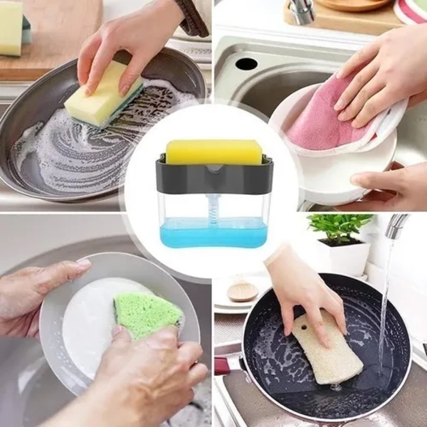 PACK X3 DISPENSADOR DE LAVALOZAS MANUAL + ESPONJA COCINA PLOMO - 4