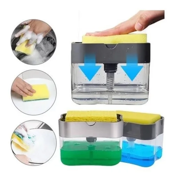 PACK X3 DISPENSADOR DE LAVALOZAS MANUAL + ESPONJA COCINA PLOMO - 5