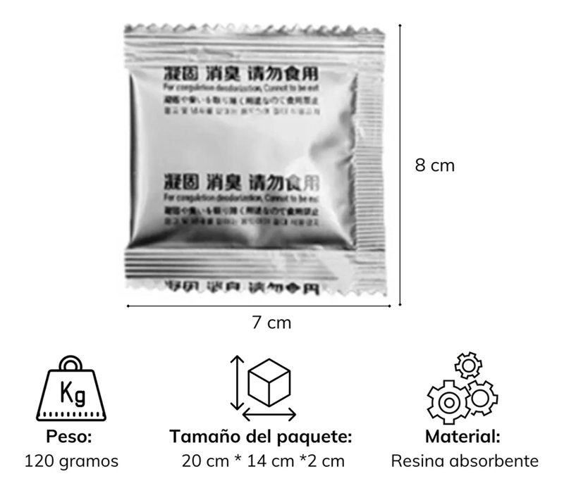12 SOBRES GEL SOLIDIFICANTE ABSORBENTE BAÑO INODORO PORTATIL PLATEADO - 1