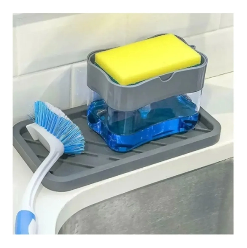 DISPENSADOR LAVALOZA LAVAPLATOS JABON CON ESPONJA JABON XL GRIS - 2