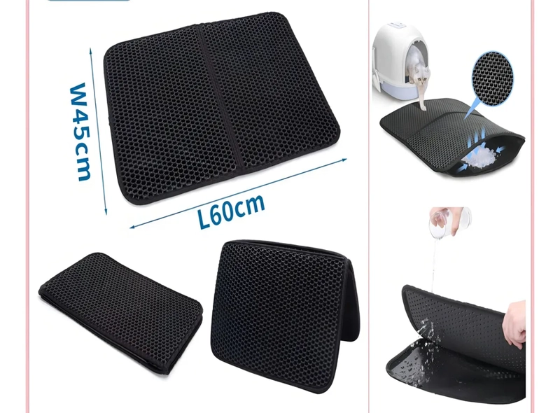 ALFOMBRA PARA ATRAPAR ARENA DE GATOS TAPETE ARENERO MASCOTAS COLOR NEGRO JIOR SPA 45*60CM - 3