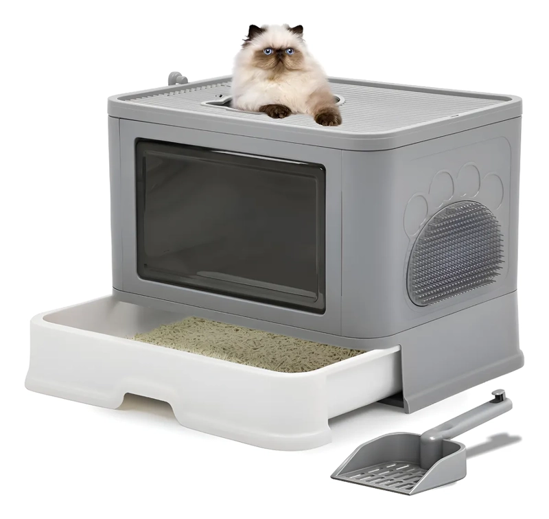 ARENERO PARA GATOS MASCOTAS CON BANDEJA GRANDE XL GRIS - 3