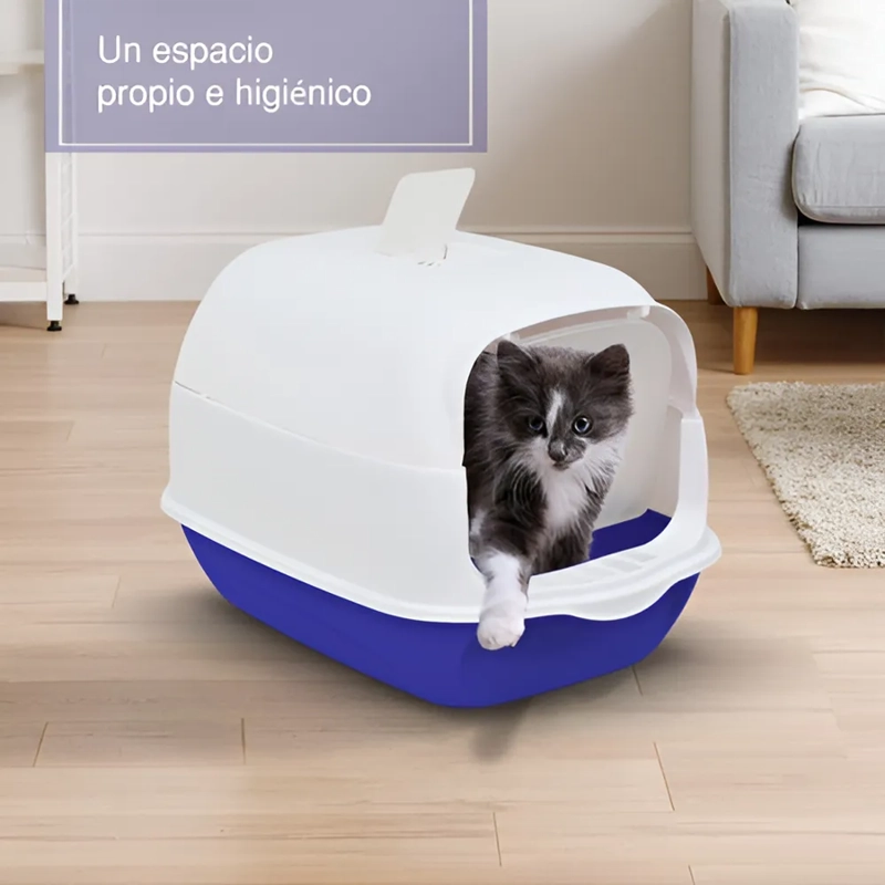 ARENERO GATO CERRADO FILTRO ANTI OLOR PUERTA ABATIBLE PALA COLOR AZUL - 3