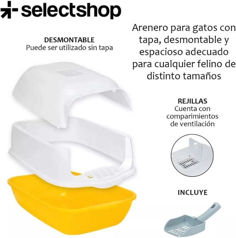 ARENERO SANITARIO CERRADO PARA GATO CON PALA PUERTA ABATIBLE COLOR NARANJA - 2