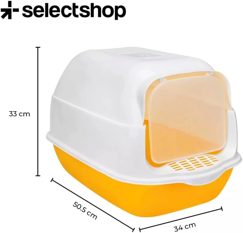 ARENERO SANITARIO CERRADO PARA GATO CON PALA PUERTA ABATIBLE COLOR NARANJA - 4