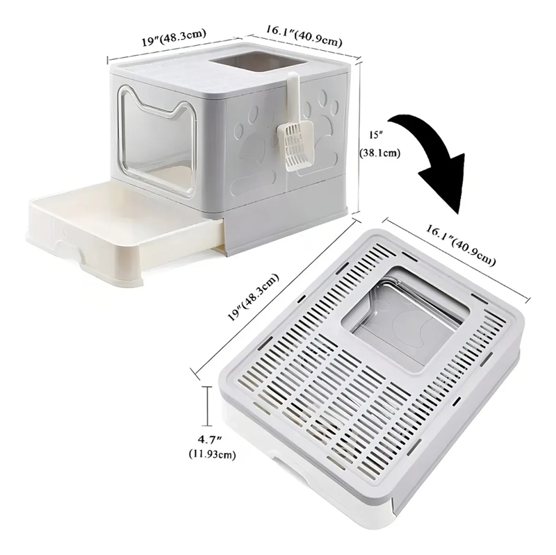 ARENERO CERRADO RORO CAJA DE ARENA PARA GATOS ARENERO CUADRADO BAÑO SANITARIO GATO RORO COLOR GRIS - 4