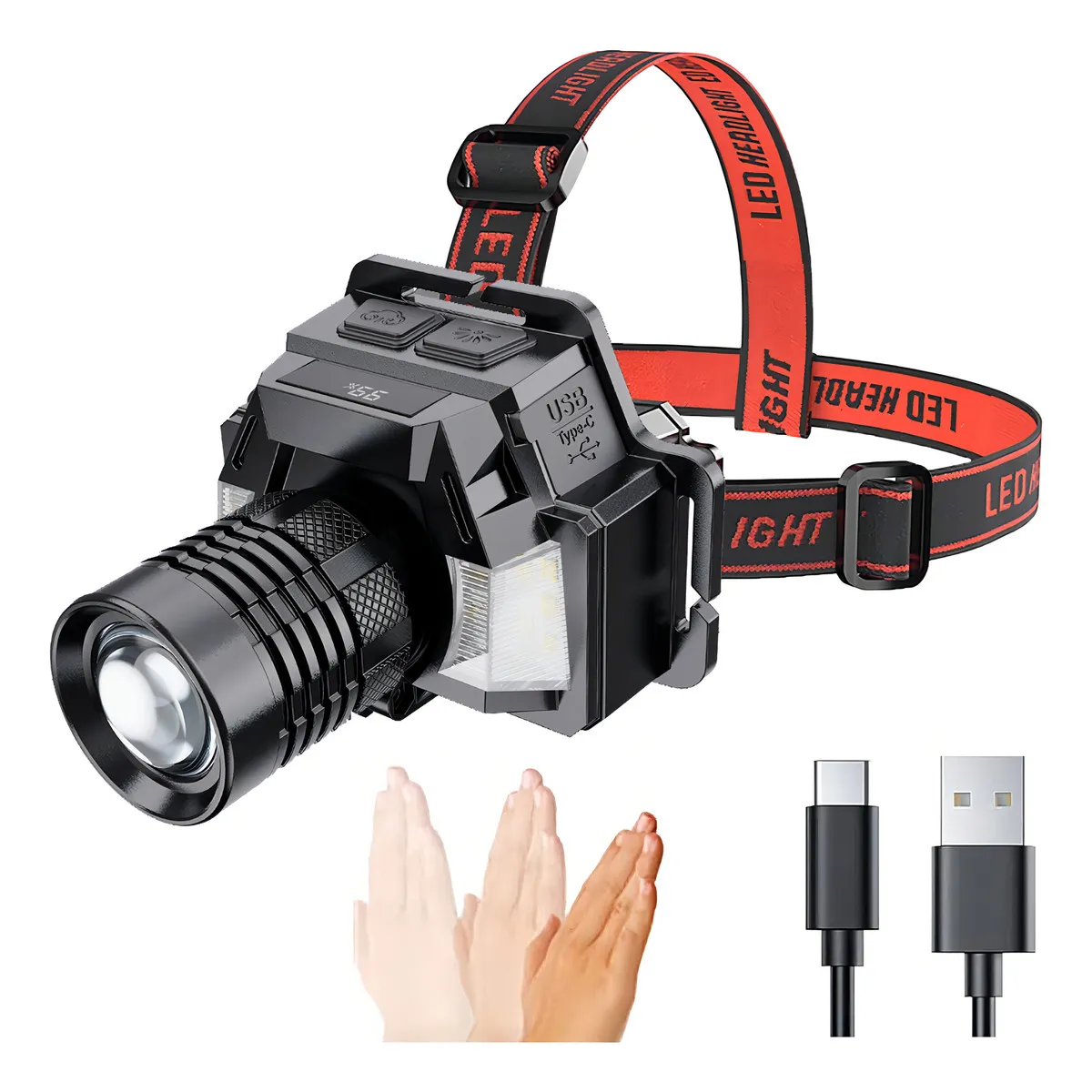 LAMPARA MINERO RECARGABLE CON SENSOR INTELIGENTE, 6 MODOS DE ILUMINACION, 500M DE ALCANCE, - 3
