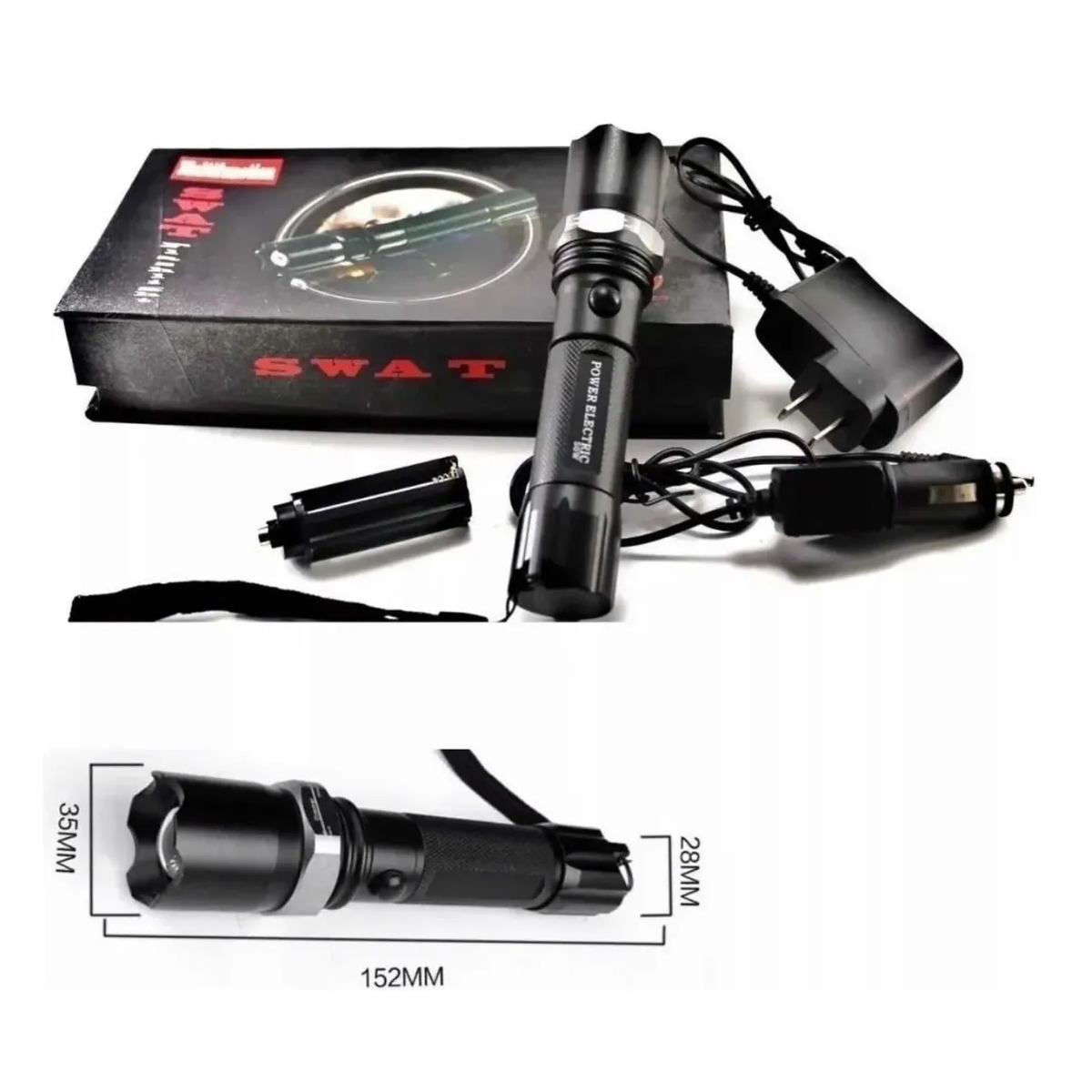 LINTERNA LED TACTICA ZOOM CREE Q5 RECARGABLE CAZA SWAT LINTERNA NEGRO LUZ BLANCO ALTA POTENCIA - 2