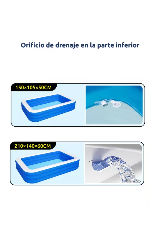 PISCINA INFLABLE RECTANGULAR + INFLADOR 210X140X60 CM AZUL - 4