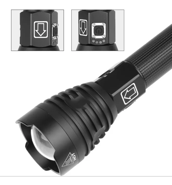 POTENTE LINTERNA CON ZOOM LED XHP90, POWER BANK 7 MODOS COLOR DE LA LINTERNA BLANCO HIELO COLOR - 1