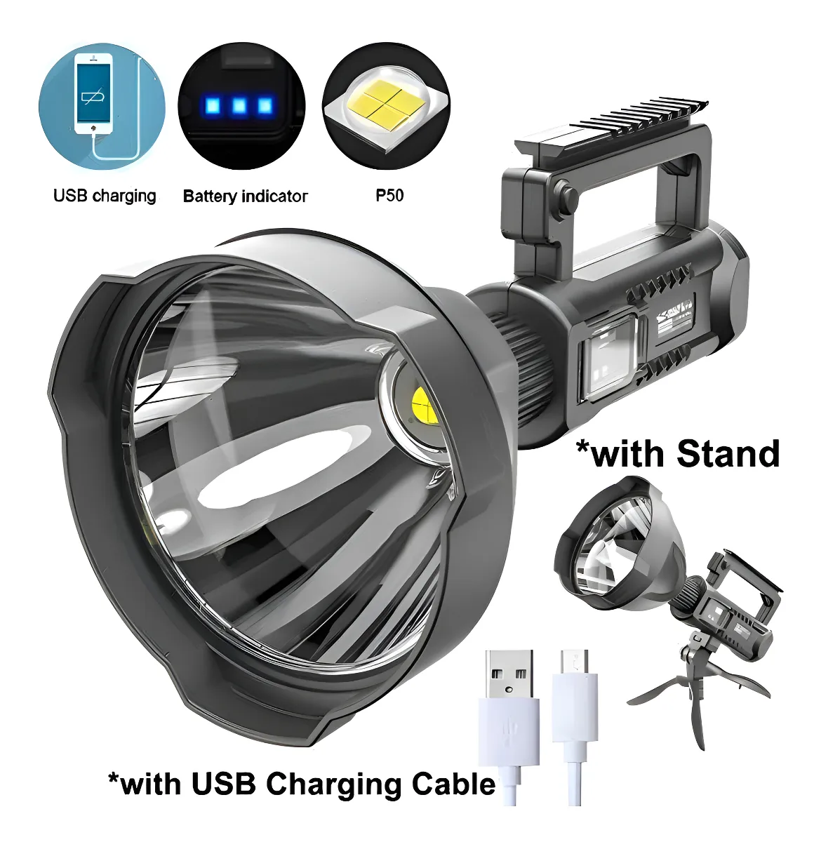 FOCO LINTERNA LED LARGO ALCANCE 600 METROS USB TRIPODE CAZA COLOR DE LA LINTERNA NEGRO COLOR DE - 1