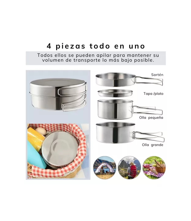 CAMPING OLLAS COCINA ACCESORIOS COLOR PLATA - 7