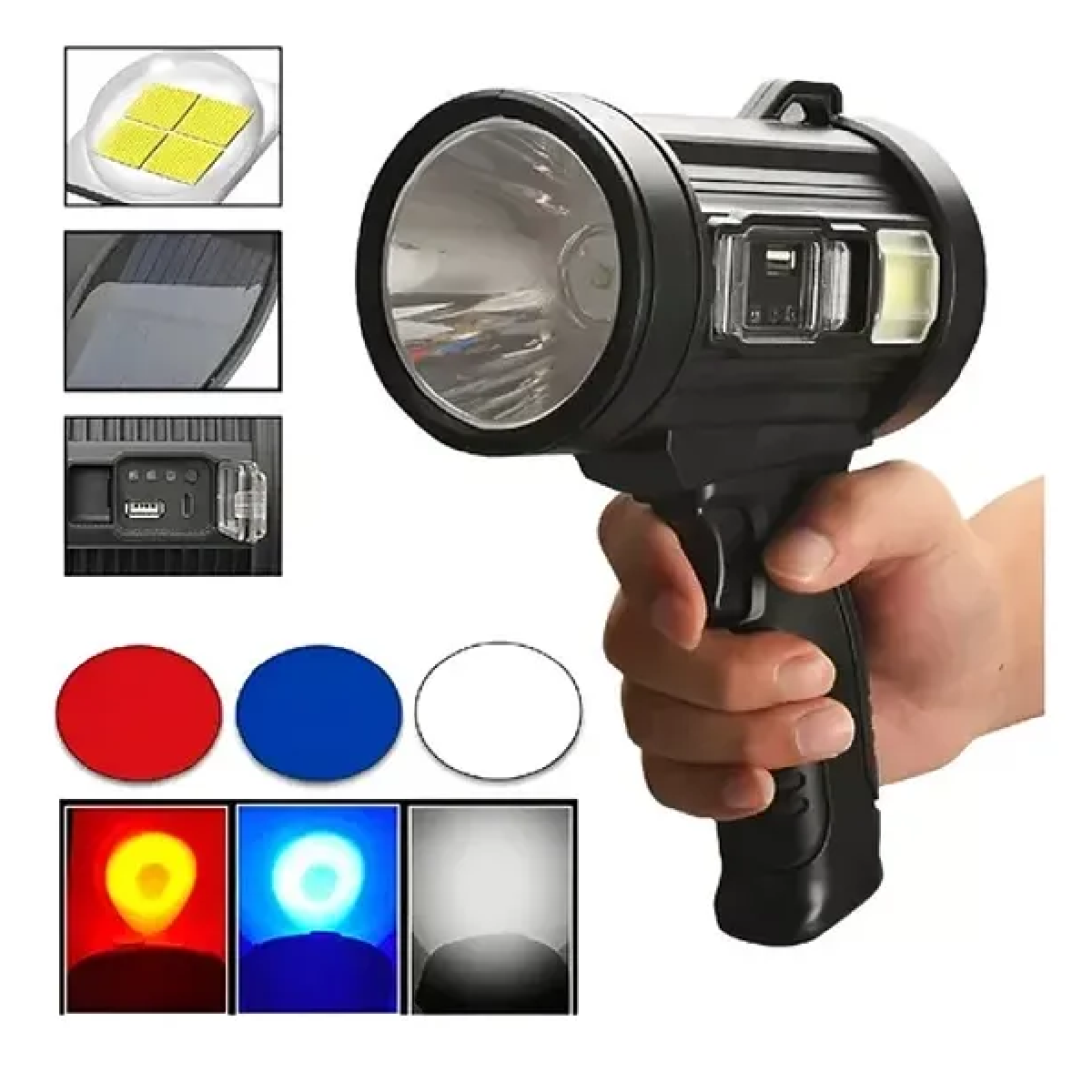 LINTERNA DE MANO LED SPOT LIGHT FOCO 90000 LUMENES Y COLOR DE LA LINTERNA NEGRO COLOR DE LA LUZ - 1