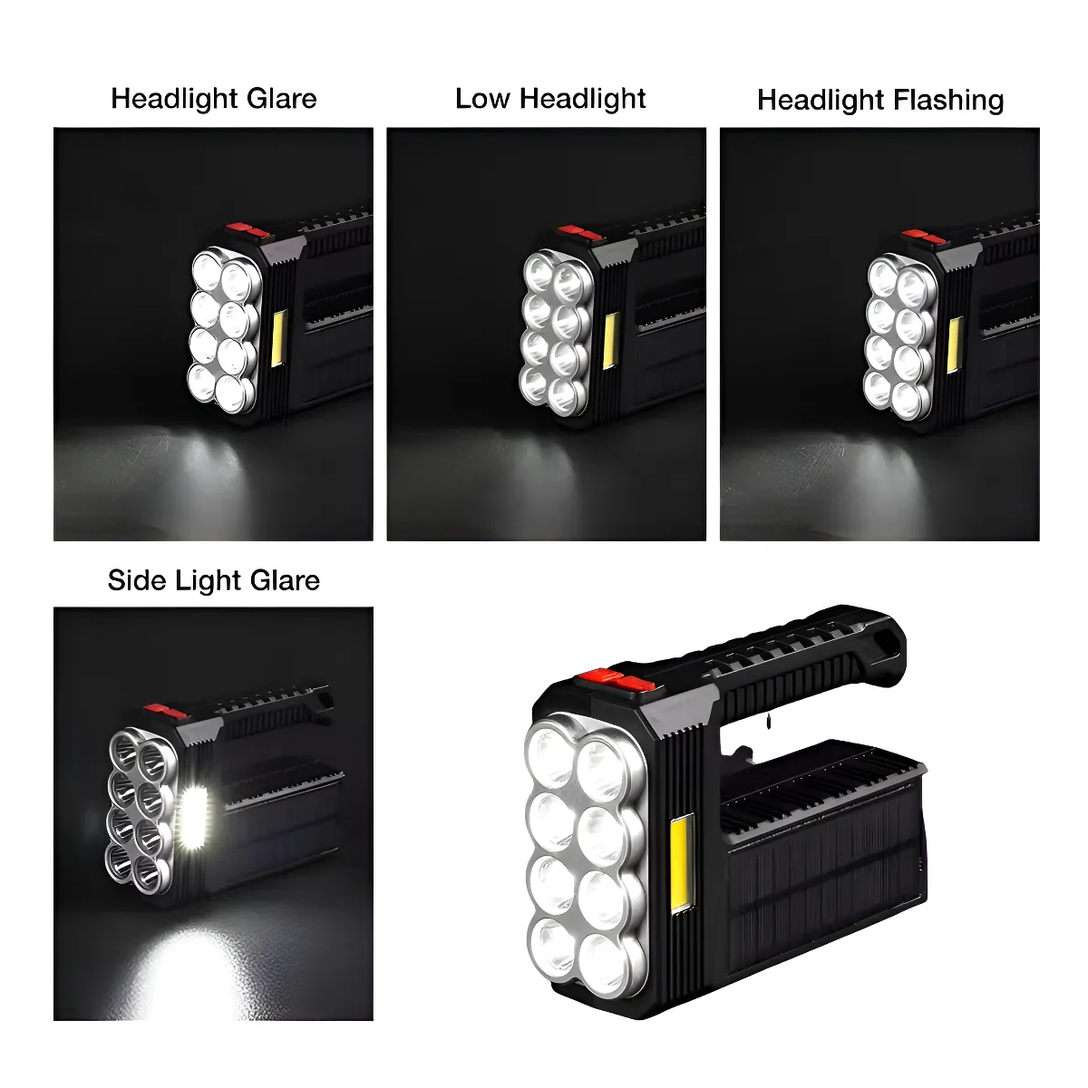 LINTERNA DE MANO PORTATIL 8 LED RECARGABLE SOLAR USB CAMPING COLOR DE LA LINTERNA NEGRO COLOR - 6