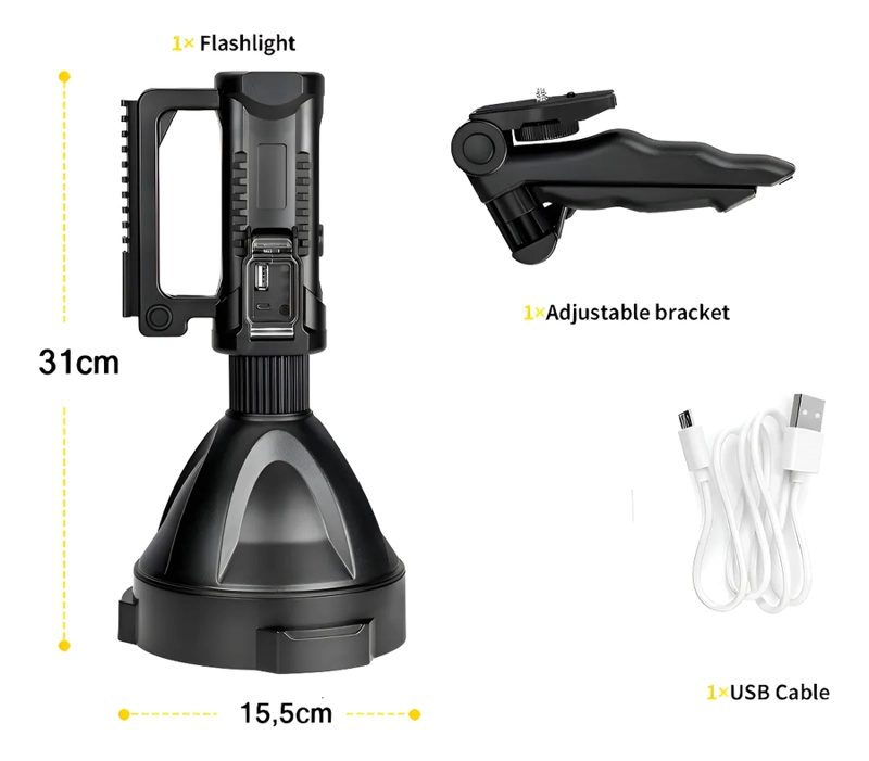 FOCO LINTERNA LED USB RECARGABLE + TRIPODE LARGO ALCANCE COLOR DE LA LINTERNA NEGRO COLOR DE LA - 1