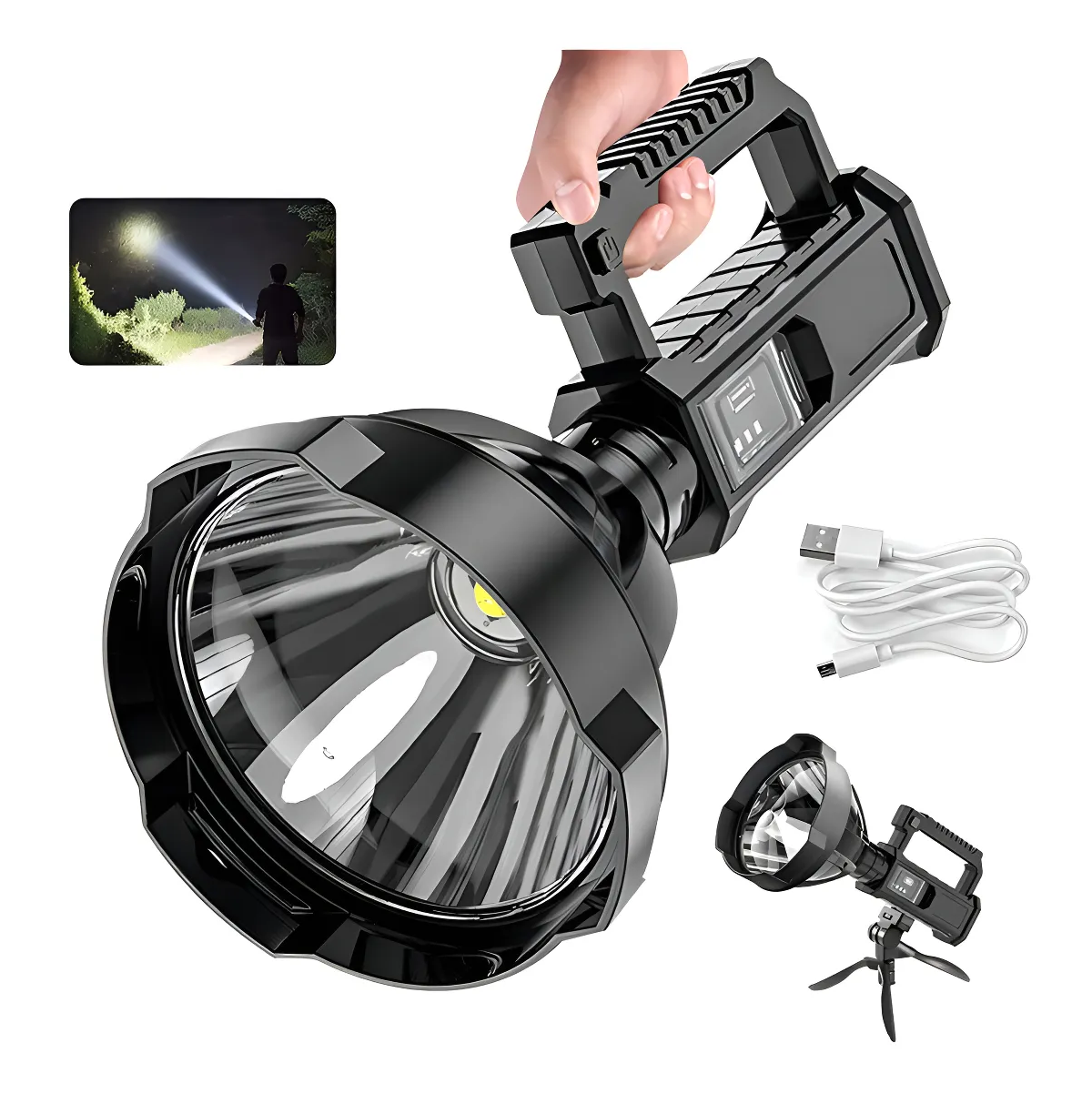 LINTERNA LED DE LARGO ALCANCE, FOCO, 600 METROS+USB+TRIPODE, COLOR DE LA LINTERNA: BLANCO, - 2