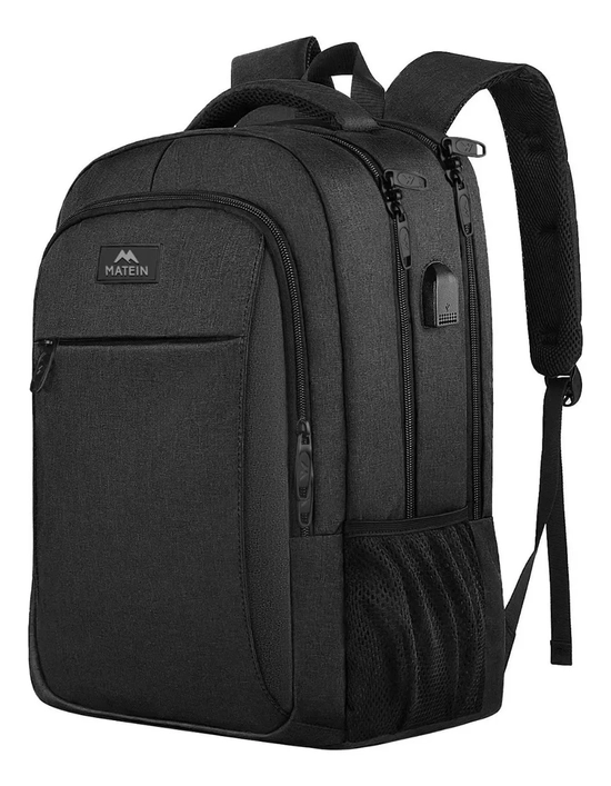 MOCHILA DE VIAJE PARA NOTEBOOK 15.6 PULGADAS ANTIRROBO E IMPERMEABLE MATEIN 1007 EN COLOR NEGRO - 1