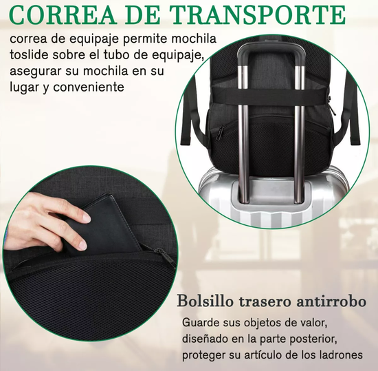 MOCHILA DE VIAJE PARA NOTEBOOK 15.6 PULGADAS ANTIRROBO E IMPERMEABLE MATEIN 1007 EN COLOR NEGRO - 5
