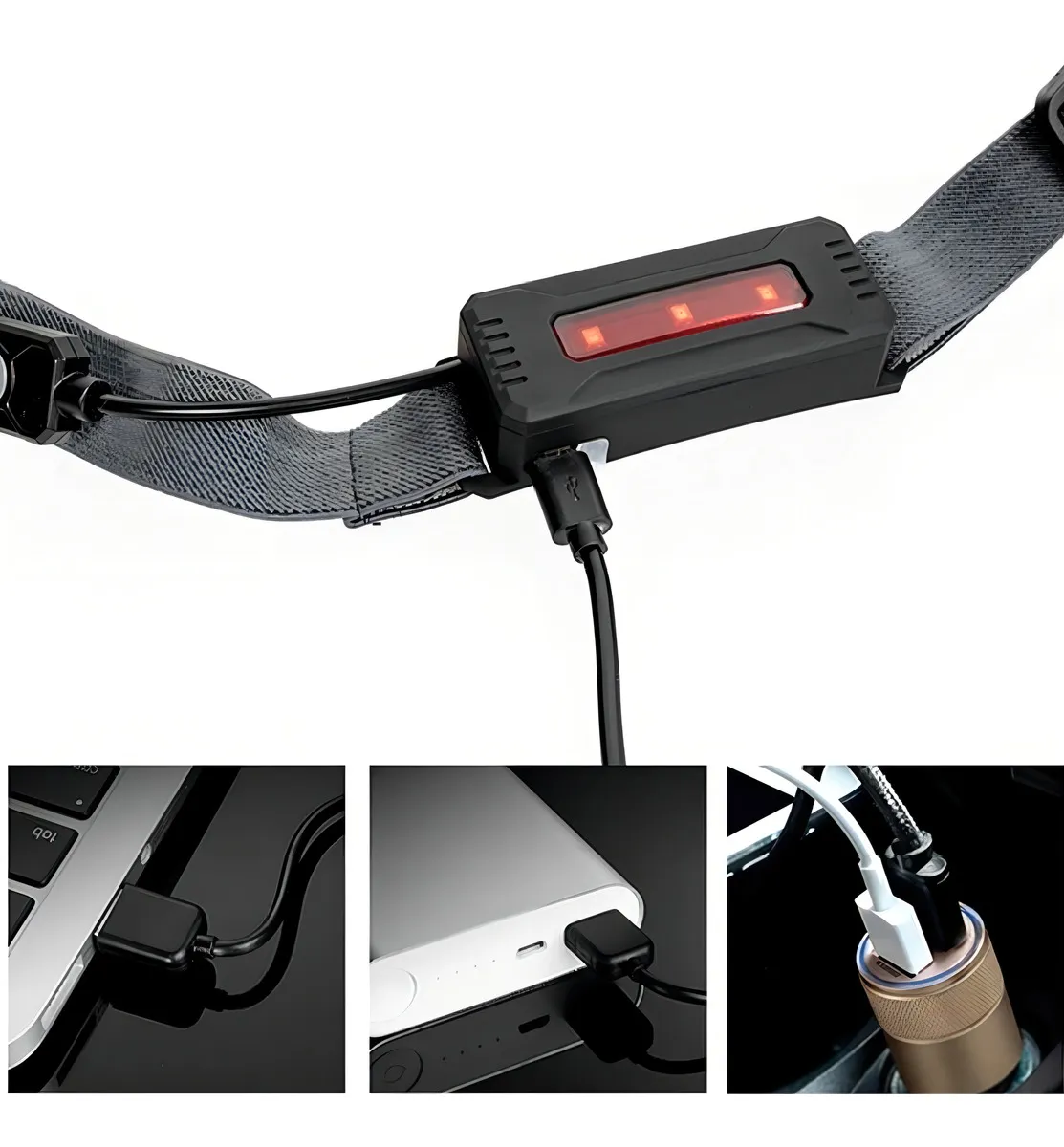 LINTERNA FRONTAL MINERO CINTILLO LUZ LED COB POTENTE USB PRO COLOR DE LA LINTERNA GRIS COLOR DE - 3