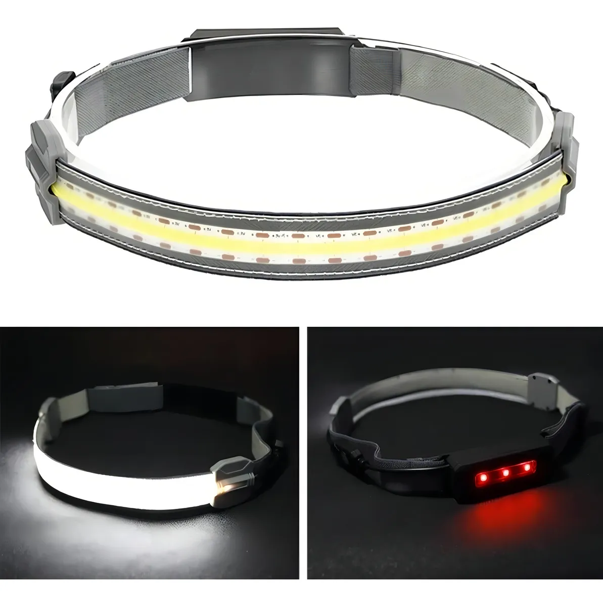 LINTERNA FRONTAL MINERO CINTILLO LUZ LED COB POTENTE USB PRO COLOR DE LA LINTERNA GRIS COLOR DE - 4