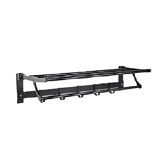 TOALLERO DE BAÑO PERCHERO COLGADOR GANCHO ACERO 60CM EN COLOR NEGRO - 1