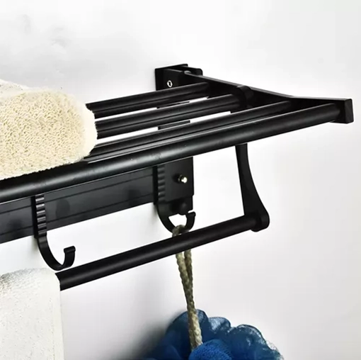 TOALLERO DE BAÑO PERCHERO COLGADOR GANCHO ACERO 60CM EN COLOR NEGRO - 2