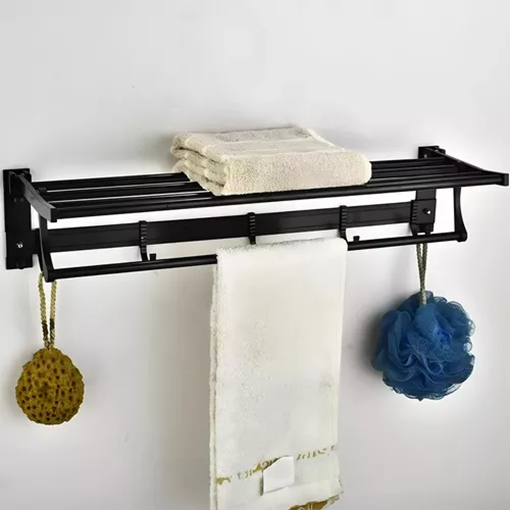 TOALLERO DE BAÑO PERCHERO COLGADOR GANCHO ACERO 60CM EN COLOR NEGRO - 3
