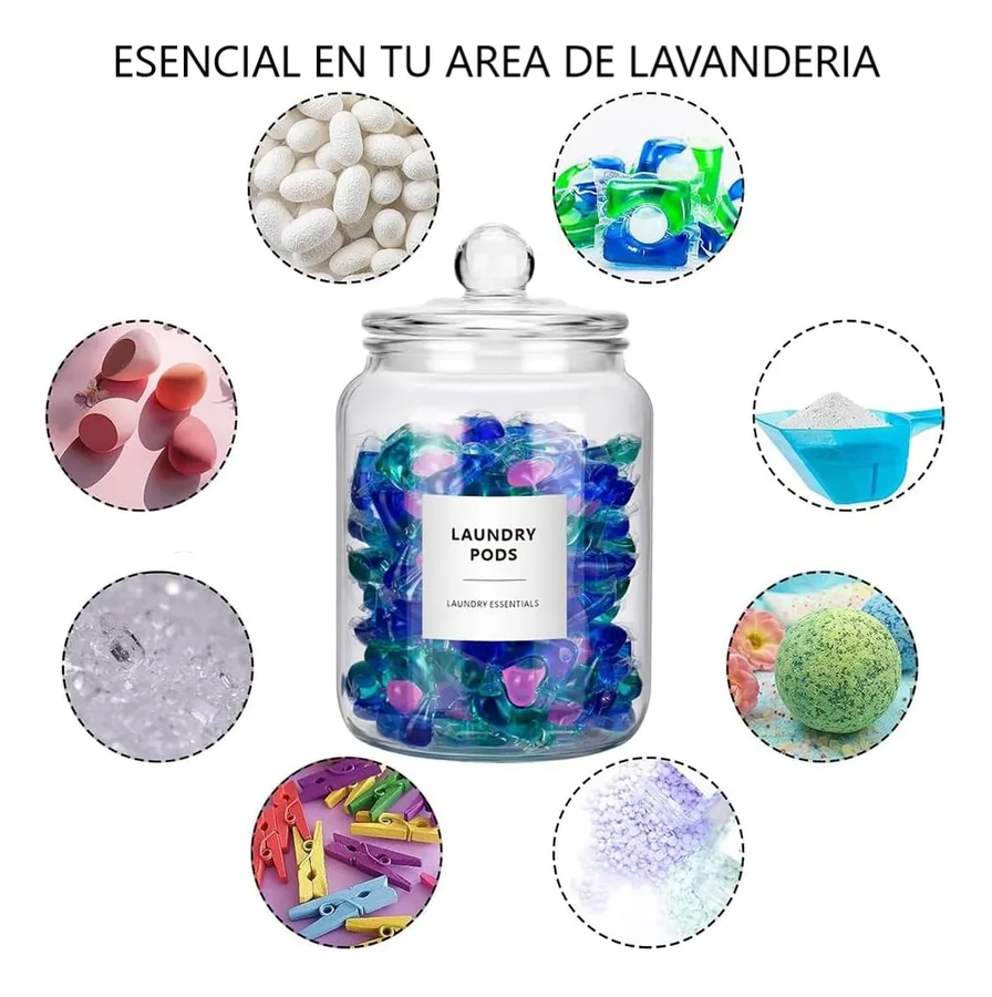 2 CONTENEDORES DE DETERGENTE 2LT CON CUCHARA Y ETIQUETAS FRASCOS VIDRIO CON TAPA HERMETICA PARA - 3