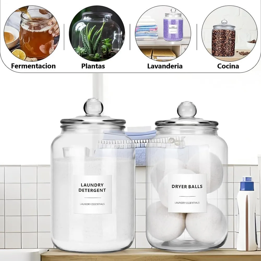 2 CONTENEDORES DE DETERGENTE 2LT CON CUCHARA Y ETIQUETAS FRASCOS VIDRIO CON TAPA HERMETICA PARA - 5