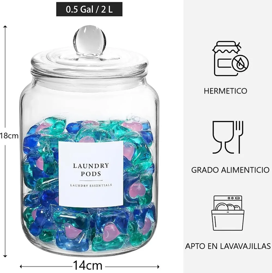 2 CONTENEDORES DE DETERGENTE 2LT CON CUCHARA Y ETIQUETAS FRASCOS VIDRIO CON TAPA HERMETICA PARA - 6