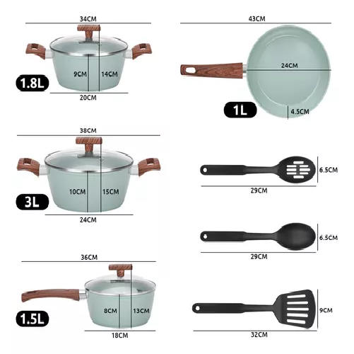 BATERIA DE COCINA DE 10 PIEZAS, ANTIADHERENTE, ACABADO GRANITO, MENAJE, COLOR VERDE CLARO - 1