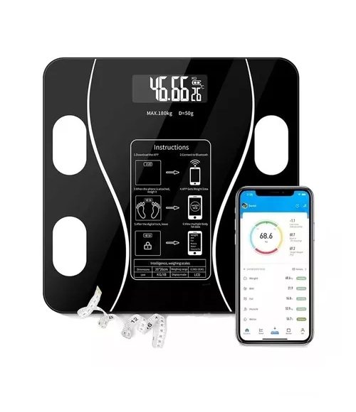 PESA DIGITAL DE BAÑO INTELIGENTE RECARGABLE BLUETOOTH APP EN COLOR NEGRO - 2