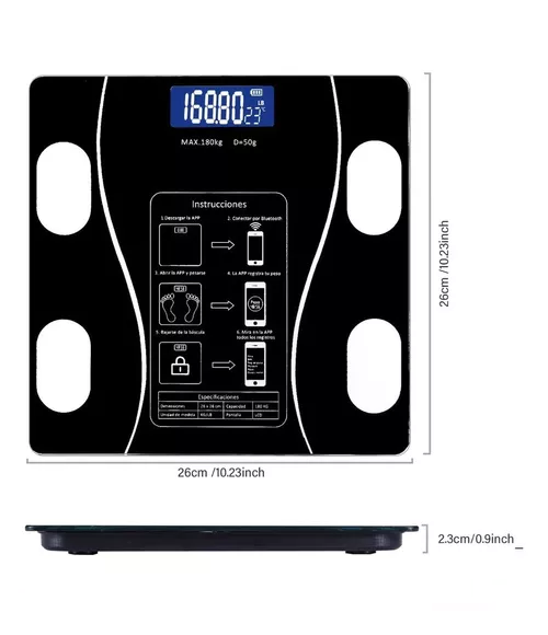 PESA DIGITAL DE BAÑO INTELIGENTE RECARGABLE BLUETOOTH APP EN COLOR NEGRO - 3