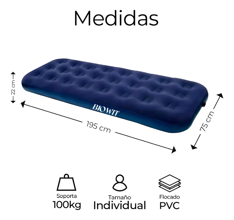 COLCHON INFLABLE INDIVIDUAL DE FELPA MAXIMA COMODIDAD PARA INTERIORES Y EXTERIORES PORTATIL - 2