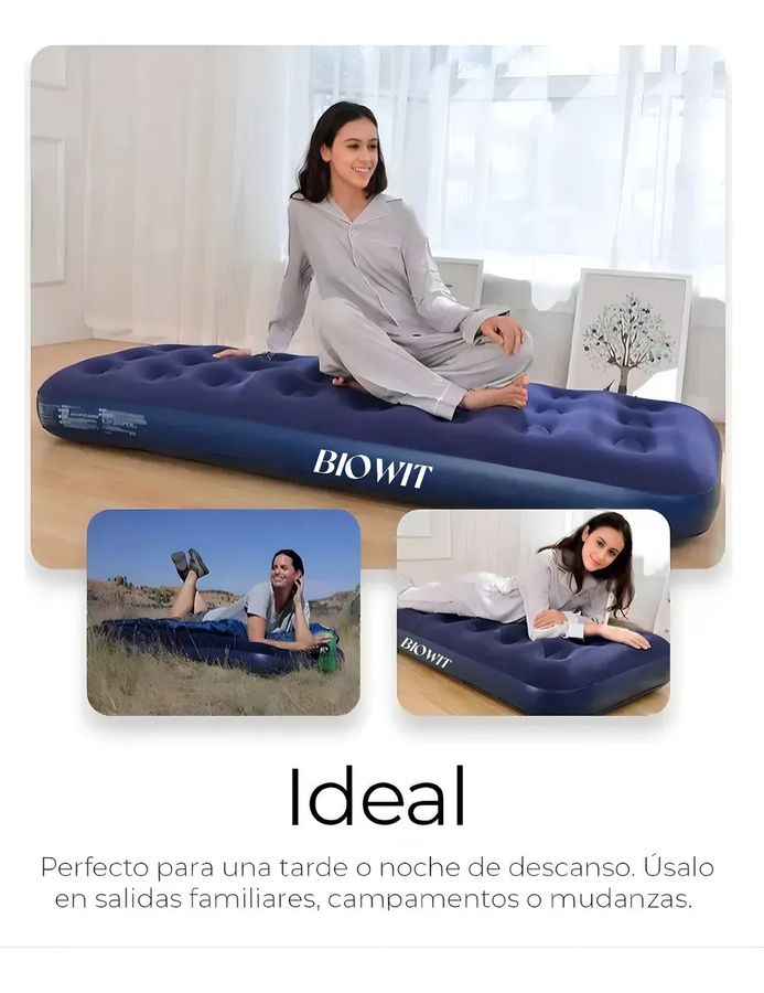 COLCHON INFLABLE INDIVIDUAL DE FELPA MAXIMA COMODIDAD PARA INTERIORES Y EXTERIORES PORTATIL - 3