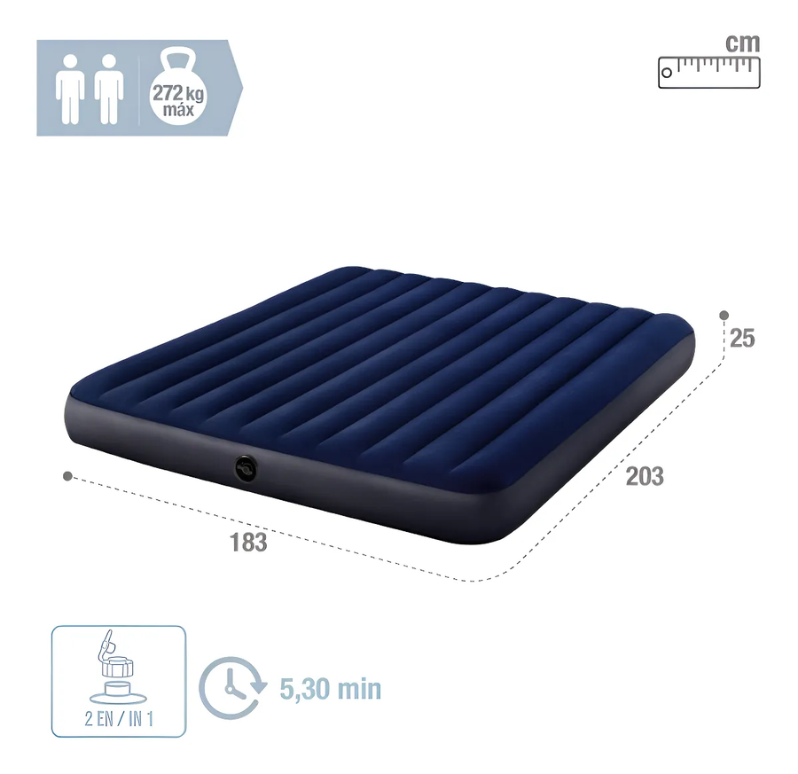 COLCHON INFLABLE KING SIZE INTEX DURA BEAM STANDARD 183 X 203 X 25 64755 PRACTICO AMPLIO PARA - 4