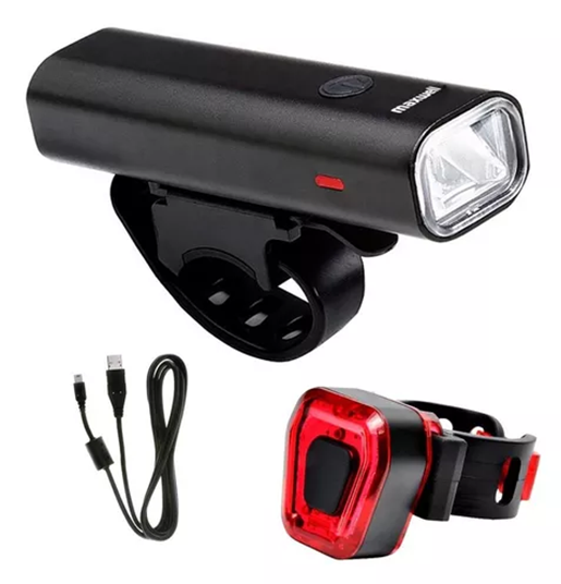 LUZ BICICLETA SET DELANTERA TRASERA USB IMPERMEABLE ALUMINIO EN COLOR NEGRO - 2